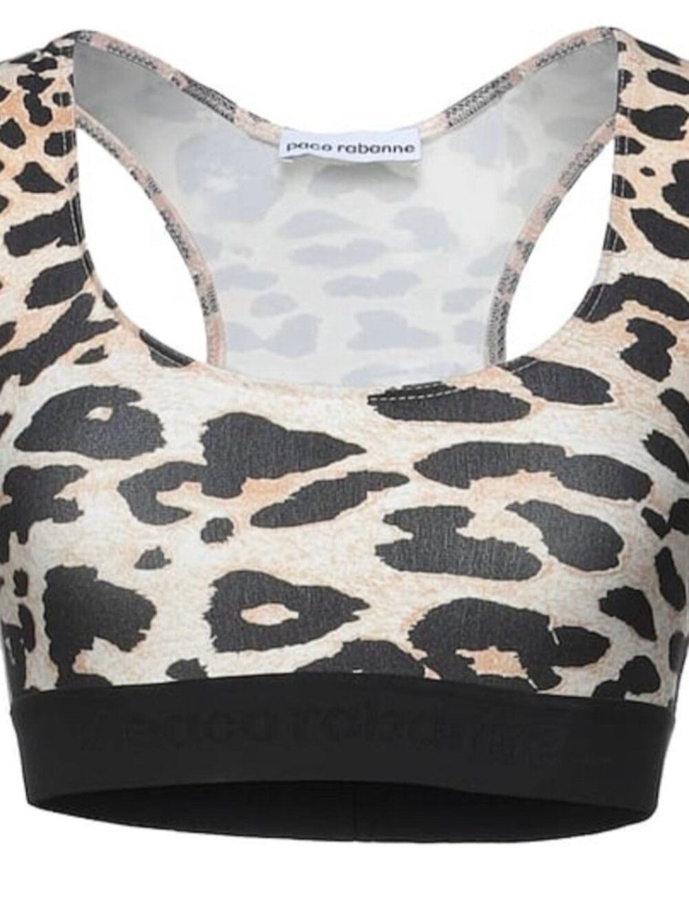 Paco Rabanne Leopard-Print Racerback Sports Bra in Beige and Black